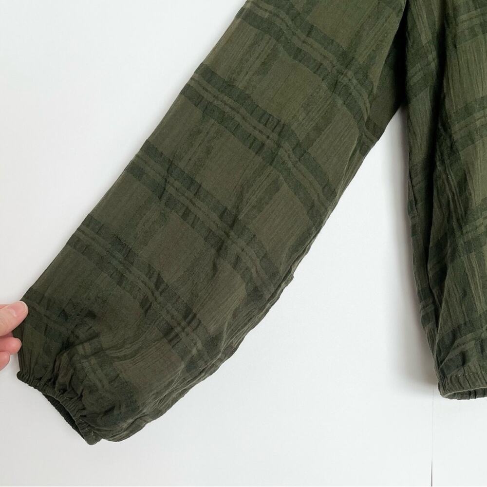 Express V-Neck Blouse Sheer Long Sleeve Relaxed Fit Officewear Size Medium Olive - Picture 5 of 15